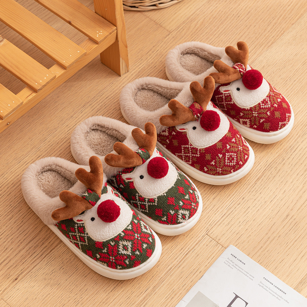 Christmas Elk Plush Slipper