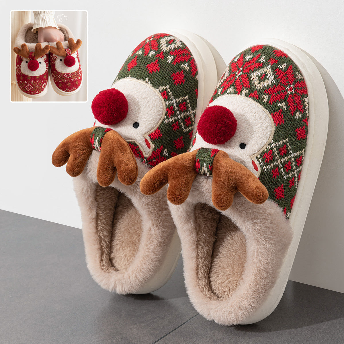 Christmas Elk Plush Slipper