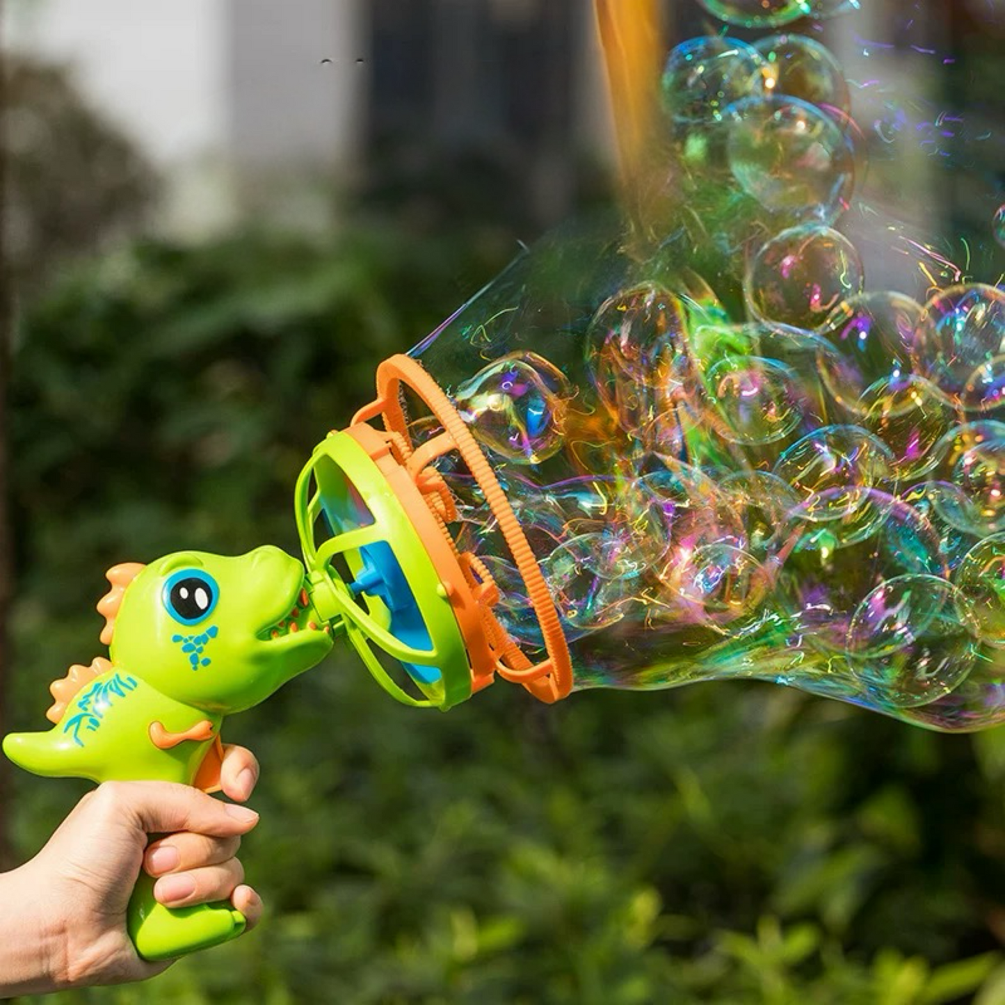 Dinosaur fan bubbles gun