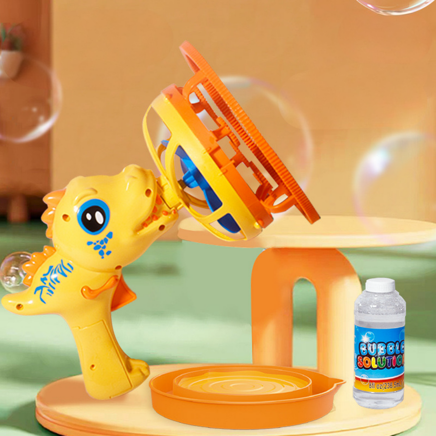 Dinosaur fan bubbles gun